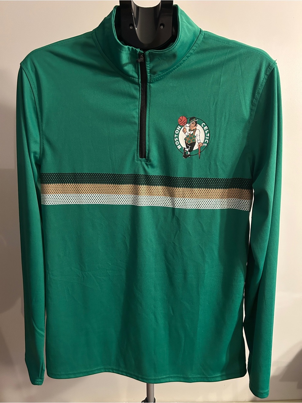 NBA Green Boston Celtics Half-Zip Pullover with Stripe Detail